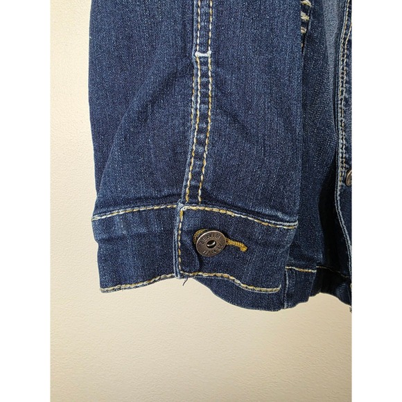 Zenim Denim Jacket Womens XL Blue Dark Wash Peplum Embroidered Contrast Stitch - Picture 9 of 16